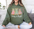 Merry and Bright Hoodie, Merry and Bright Christmas Tree Coquette Shirt, Preppy Merry Christmas Hoodie