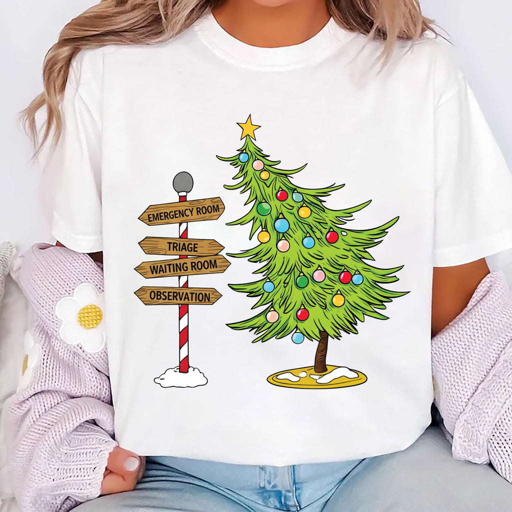 Funny Christmas Emergency Department Nurse Shirt, ER Nurse Gift Shirt, Emergency Medicine Christmas Tree Tee