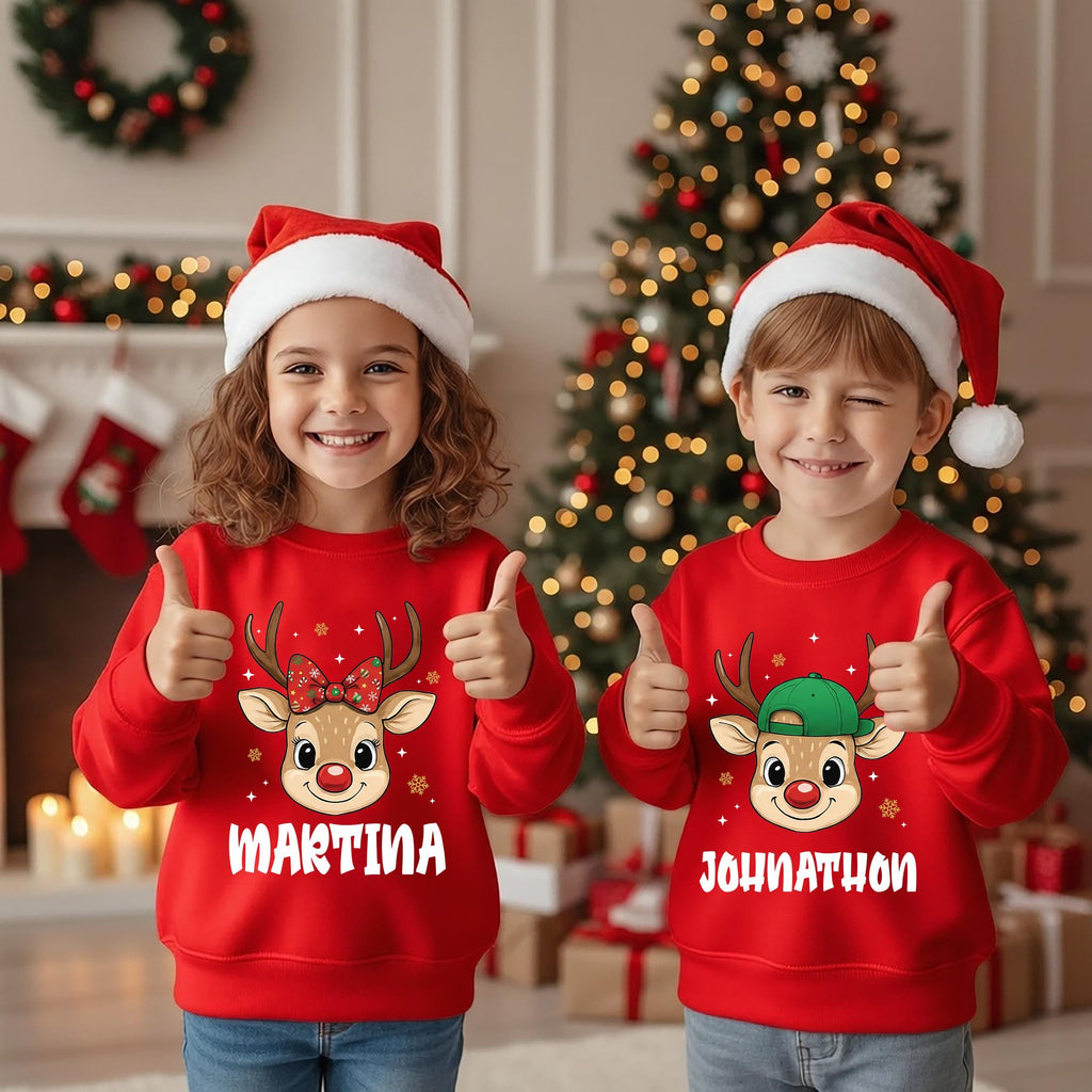 Christmas Kid Toddler Personalized Boy Girl Custom Name Reindeer Shirt, Kid Christmas Shirt, Christmas Shirt for Kids, Christmas Shirt