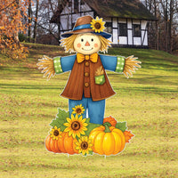 Fall Scarecrow Garden Stakes, Pumpkin Pile Lawn Sign, Autumn Thanksgiving Outdoor Decorations for Home Porch, Yard & Harvest Décor