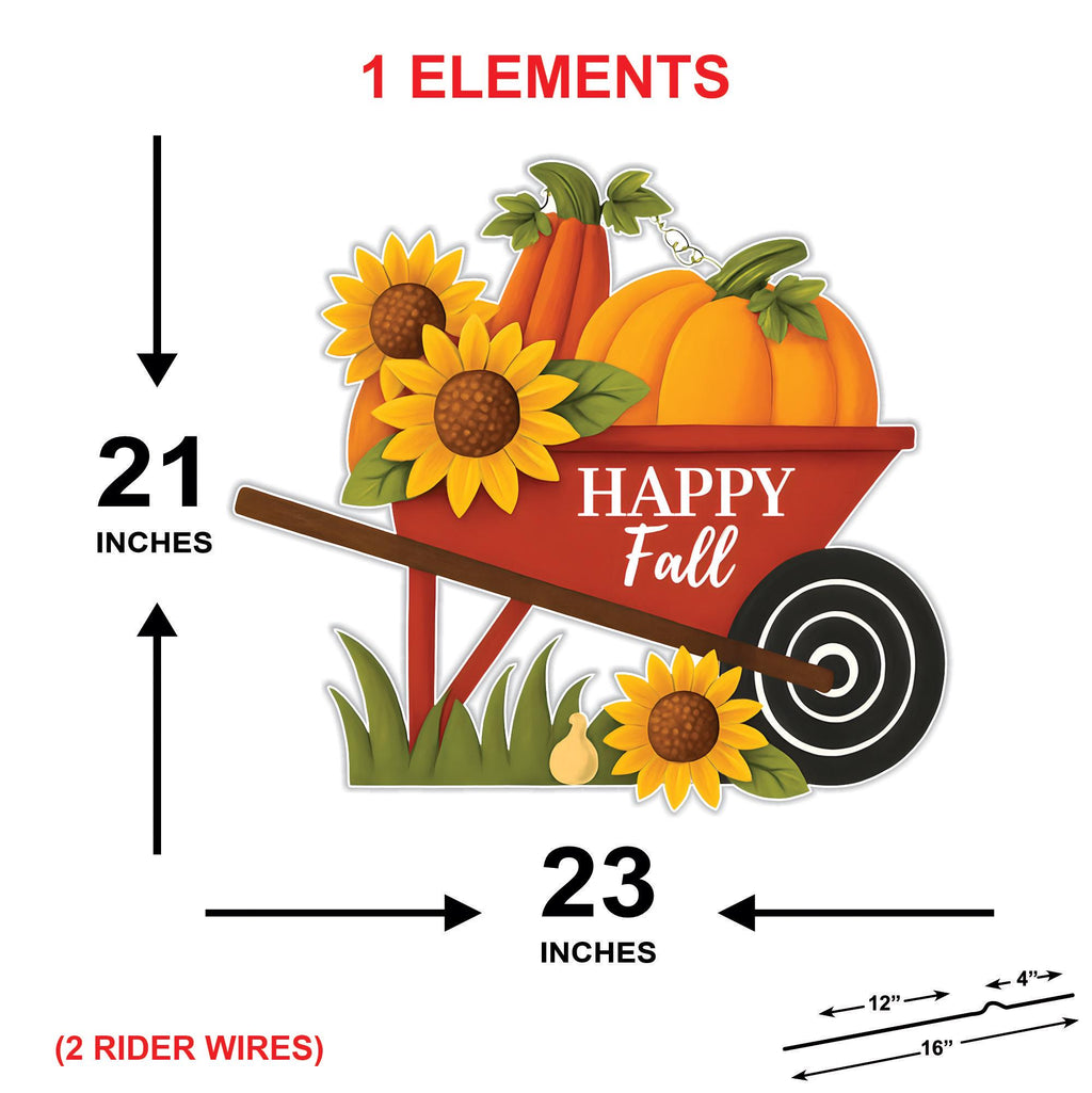 Fall Wheelbarrow Pumpkin Yard Sign, Harvest Wagon Cart with Happy Fall Stakes, Autumn Porch Decorations for Thanksgiving Lawn & Patio Décor