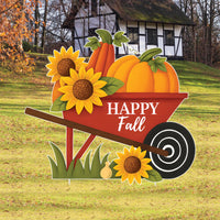 Fall Wheelbarrow Pumpkin Yard Sign, Harvest Wagon Cart with Happy Fall Stakes, Autumn Porch Decorations for Thanksgiving Lawn & Patio Décor