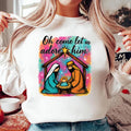Colorful Oh Come Let Us Adore Him Sweatshirt, Christian Shirt, Nativity Scene Sweatshirt