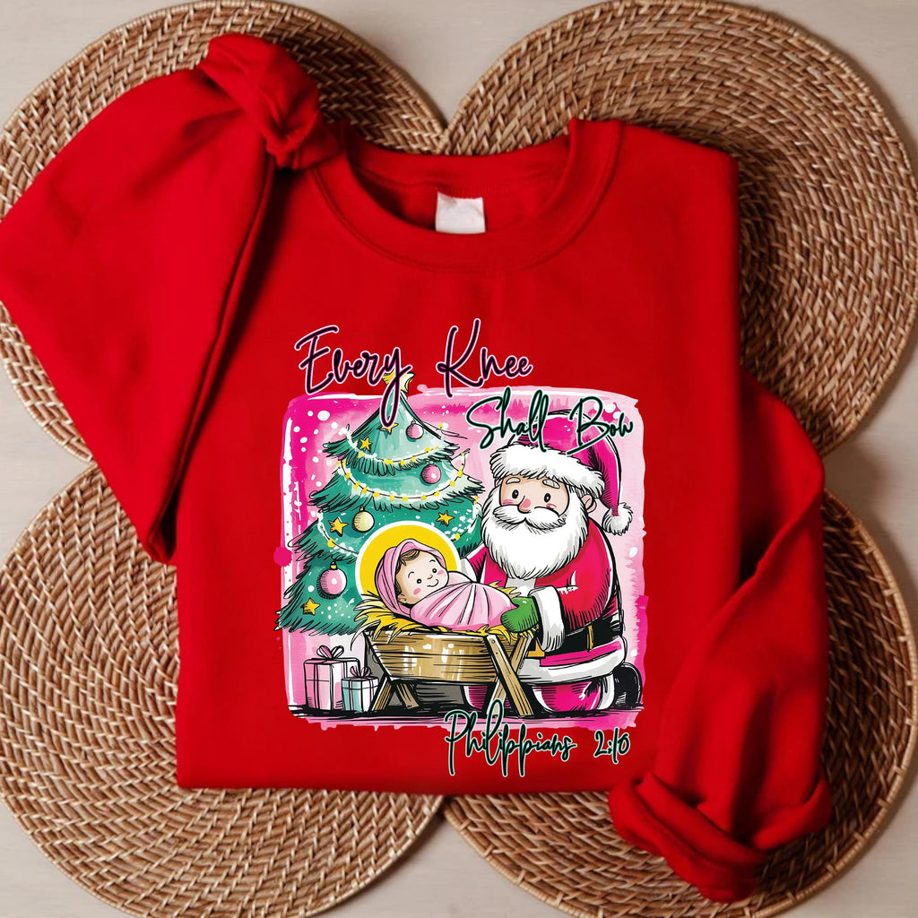 Nativity Scene Sweatshirt, Watercolor Baby Jesus Shirt, Every Knee Shall Bow Christmas Sweatshirt