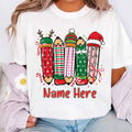 Custom Christmas Teacher Name Shirt, Preppy Floral Christmas Teach Shirt, Xmas Coquette Tee