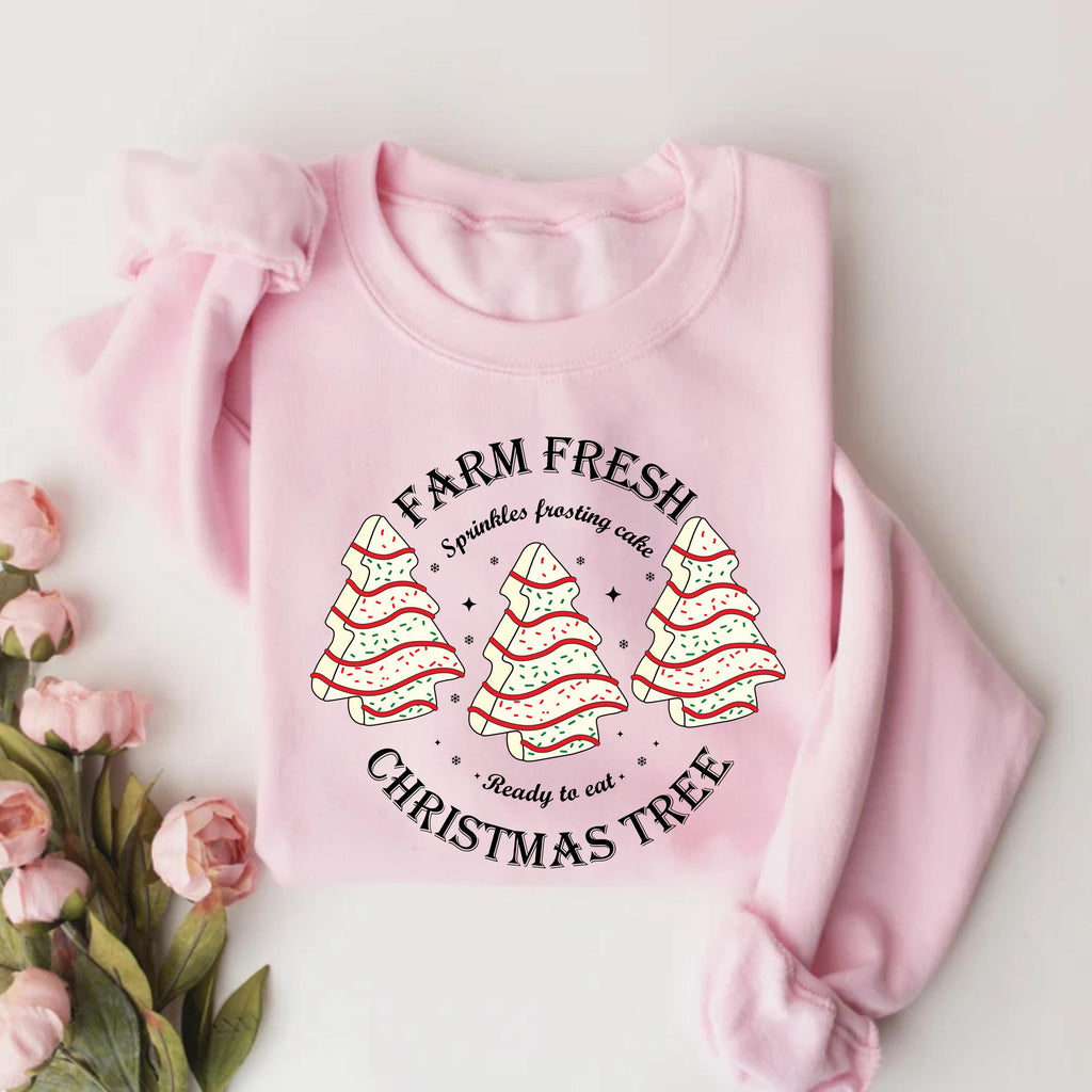 Farm Fresh Christmas Tree Sweatshirt, Christmas Tree Cake Shirt, Christmas Cake Sweatshirt
