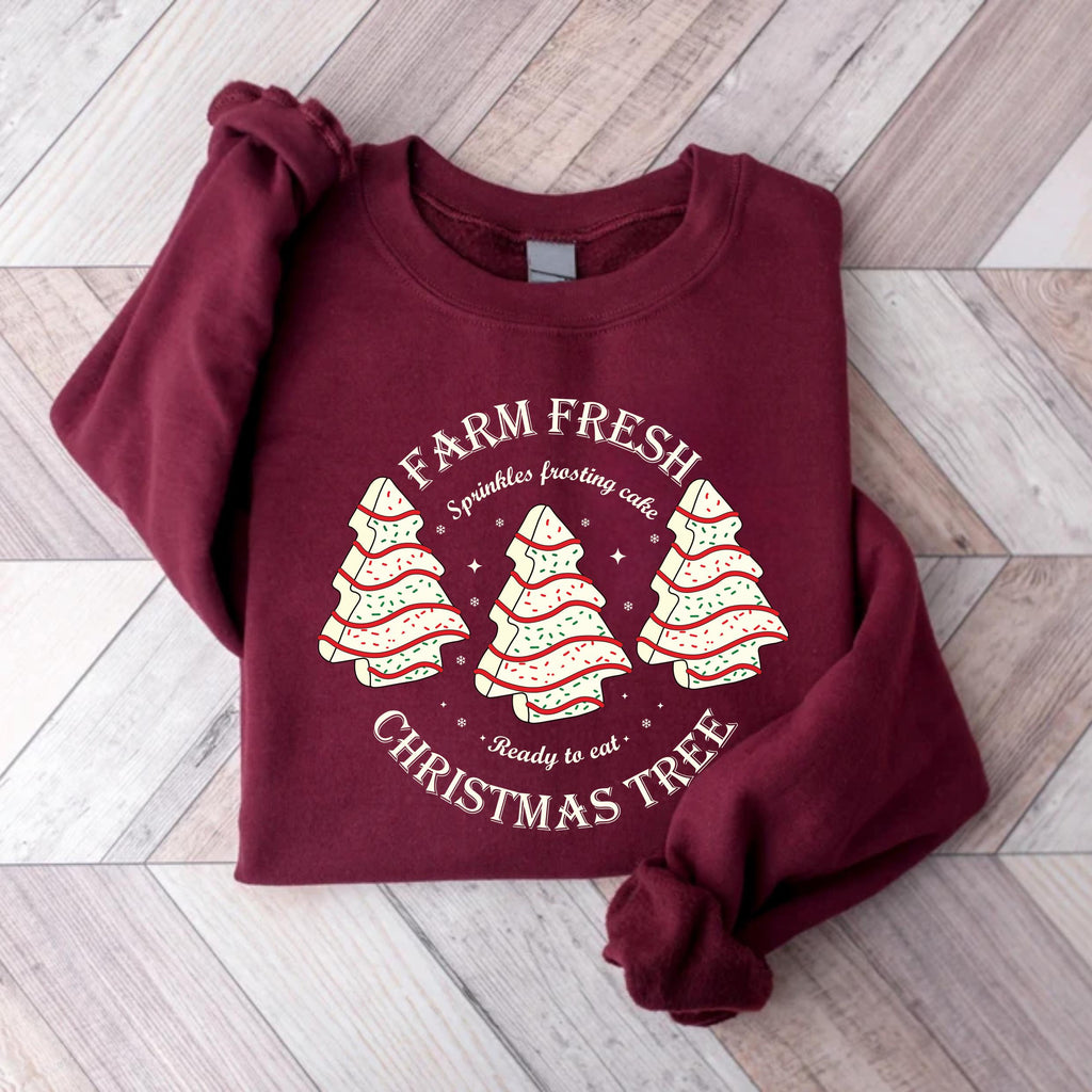 Farm Fresh Christmas Tree Sweatshirt, Christmas Tree Cake Shirt, Christmas Cake Sweatshirt