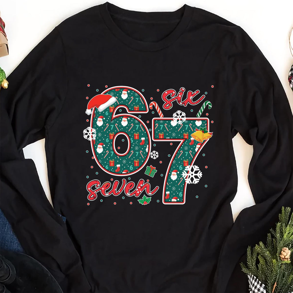 Funny Six Seven Meme Christmas Long Sleeve Shirt, Viral Funny Saying 6 7 Shirt, Internet Joke Tee