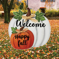 Stacked Pumpkin Fall Yard Signs, Outdoor Autumn Harvest Garden Stakes, Metal Welcome Lawn Ornaments for Porch, Patio & Thanksgiving Décor