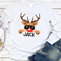 Reindeer Family Christmas Long Sleeve Shirt, Personalized Christmas Family Shirt, Custom Family Name Tee