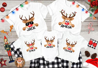 Reindeer Family Christmas Shirt, Personalized Christmas Family Shirt, Custom Family Name Tee