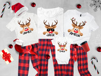 Reindeer Family Christmas Shirt, Personalized Christmas Family Shirt, Custom Family Name Tee