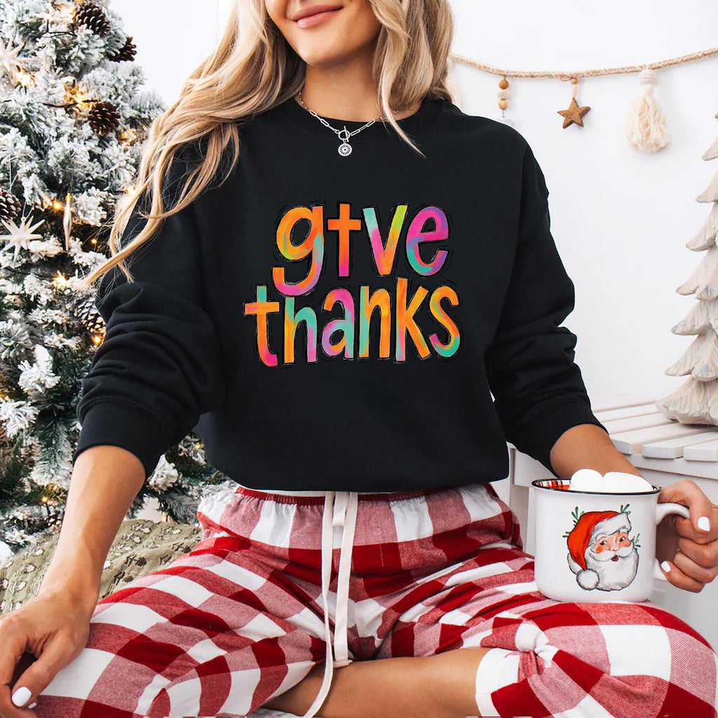 Colorful Brushstroke Give Thanks Sweatshirt, Thankful Grateful Blessed Shirt, Coquette Pumpkin Sweatshirt