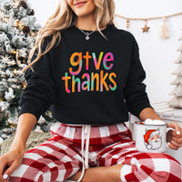 Colorful Brushstroke Give Thanks Sweatshirt, Thankful Grateful Blessed Shirt, Coquette Pumpkin Sweatshirt