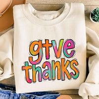 Colorful Brushstroke Give Thanks Sweatshirt, Thankful Grateful Blessed Shirt, Coquette Pumpkin Sweatshirt