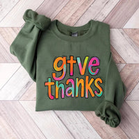Colorful Brushstroke Give Thanks Sweatshirt, Thankful Grateful Blessed Shirt, Coquette Pumpkin Sweatshirt