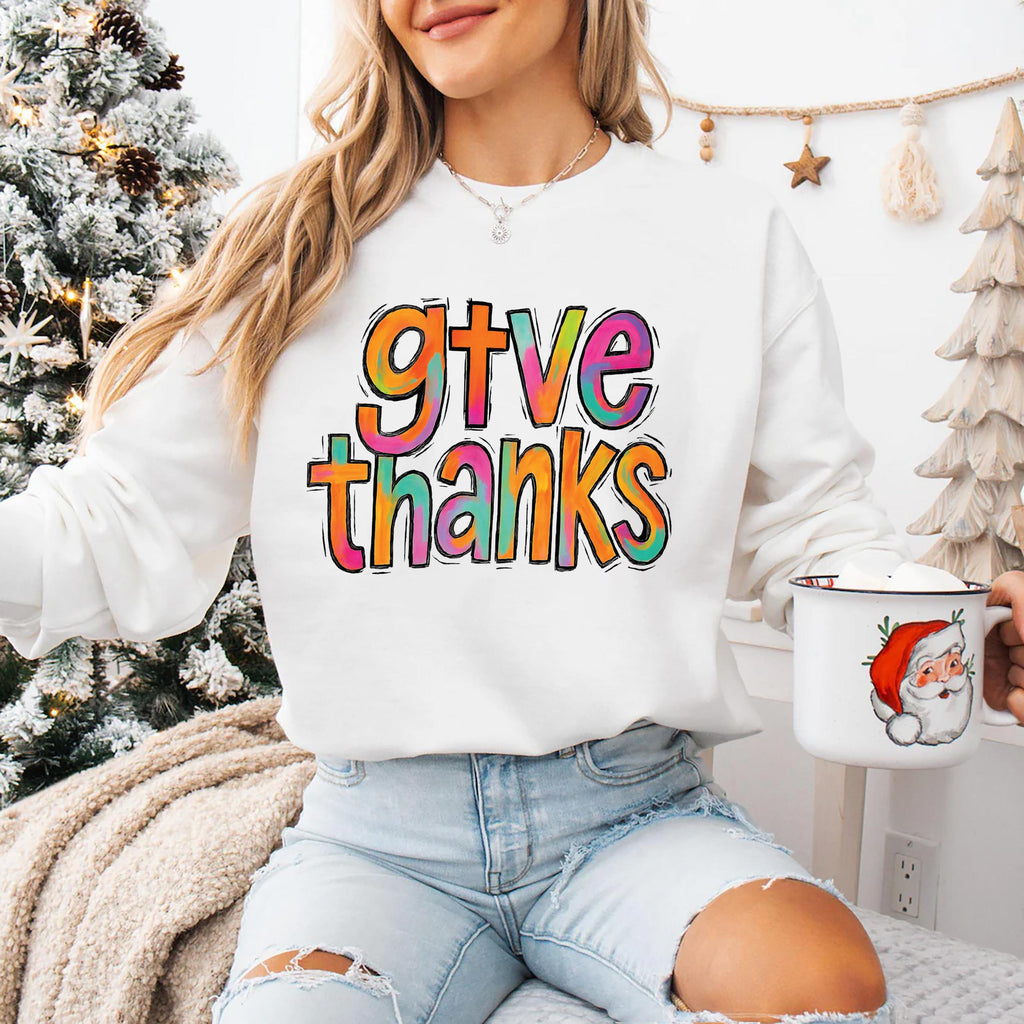 Colorful Brushstroke Give Thanks Sweatshirt, Thankful Grateful Blessed Shirt, Coquette Pumpkin Sweatshirt
