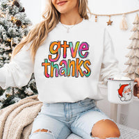 Colorful Brushstroke Give Thanks Sweatshirt, Thankful Grateful Blessed Shirt, Coquette Pumpkin Sweatshirt