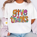 Colorful Brushstroke Give Thanks Shirt, Thankful Grateful Blessed Shirt, Coquette Pumpkin Tee