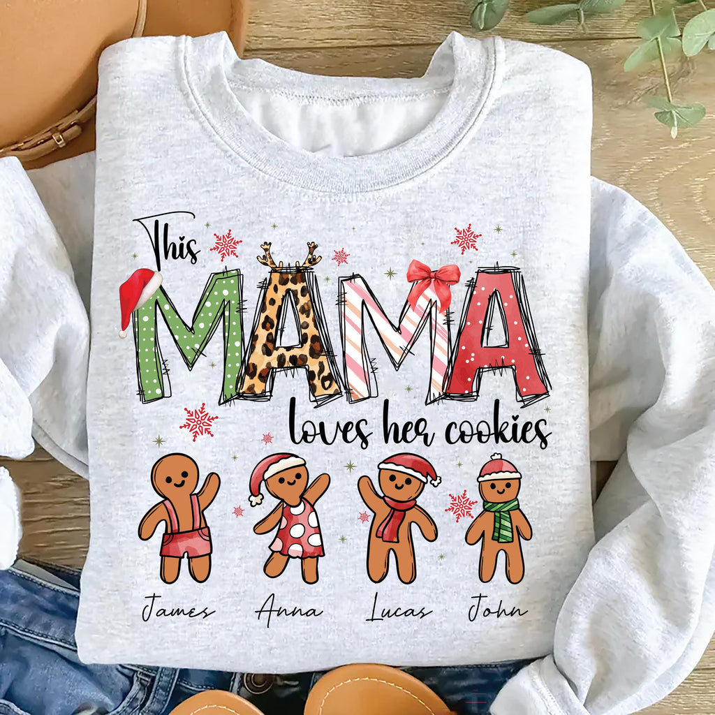 Personalized Christmas Mama Sweatshirt, This Mama Loves Her Cookies Shirt, Custom Gingerbread Sweatshirt