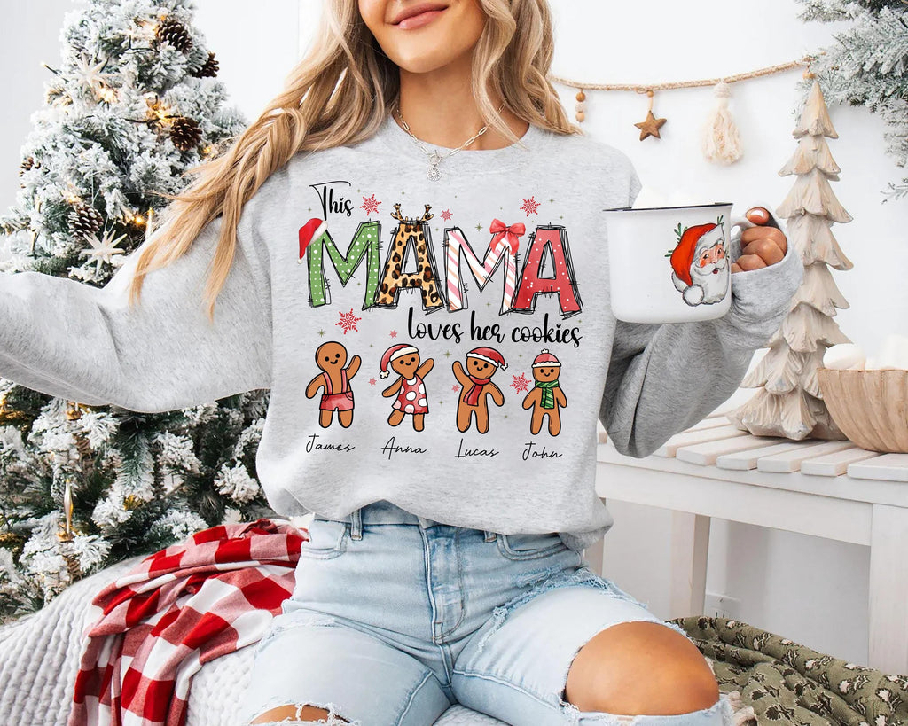 Personalized Christmas Mama Sweatshirt, This Mama Loves Her Cookies Shirt, Custom Gingerbread Sweatshirt