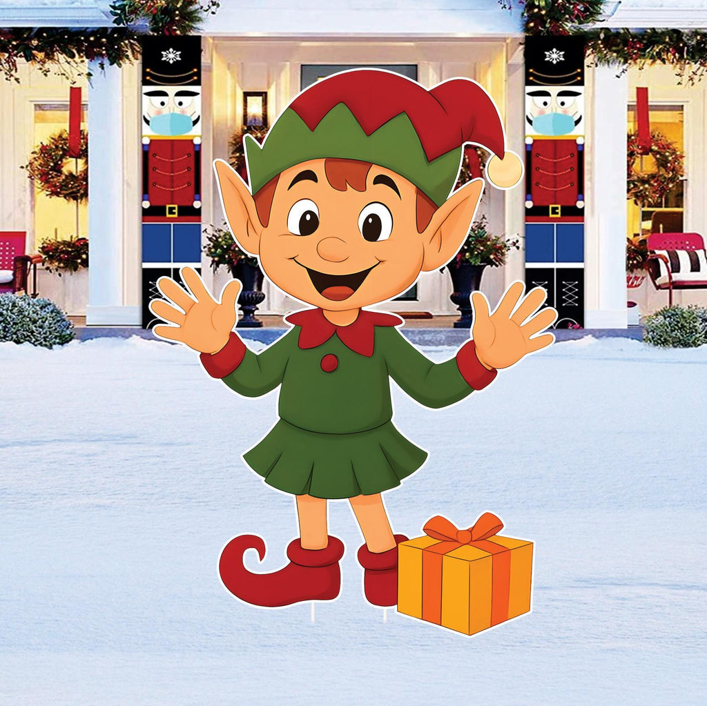 Christmas Elf Girl Yard Sign, Outdoor Holiday Lawn Stake Decorations, Cute Garden Elf Décor for Christmas Patio, Walkway, Home Display