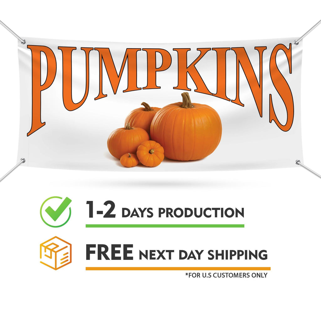Pumpkins Banner Sign - 13 Oz Heavy Duty Waterproof Pumpkins Sale Vinyl Banner With Metal Grommets