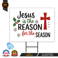 Jesus Is The Reason For The Season Yard Sign, Christmas Outdoor Decoration, Religious Holiday Lawn Sign with H-Stake, Christian Decor