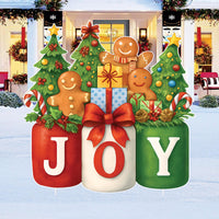 Christmas Mason Jar Yard Signs, NOEL & JOY Holiday Stakes for Outdoor Lawn, Gingerbread Xmas Garden Décor for Patio, Pathway, Home Display