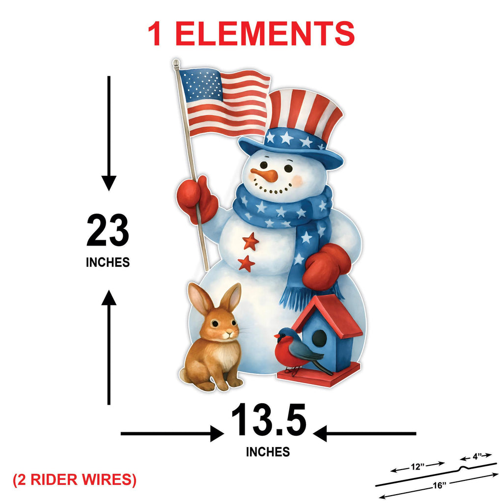 Patriotic Snowman Yard Sign, American Flag Christmas Outdoor Decoration, Holiday Lawn Garden Stake Décor for Winter Home & Backyard Display