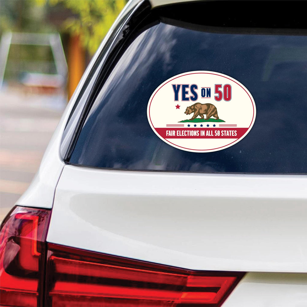 Yes on Prop 50 Vinyl Sticker, Anti-Gerrymandering Political Decal, California Election Reform Sticker for Campaign Use, 6" x 4.5"