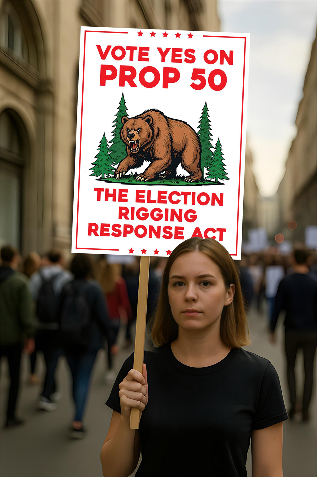 Yes on Prop 50 Protest Sign, Election Rigging Response Act Poster, Anti-Gerrymandering California Political Rally Activist Sign