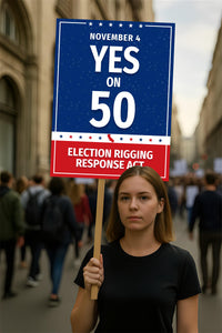 Yes on Prop 50 Protest Sign, Election Rigging Response Act Poster, Anti-Gerrymandering California Political Rally Activist Sign
