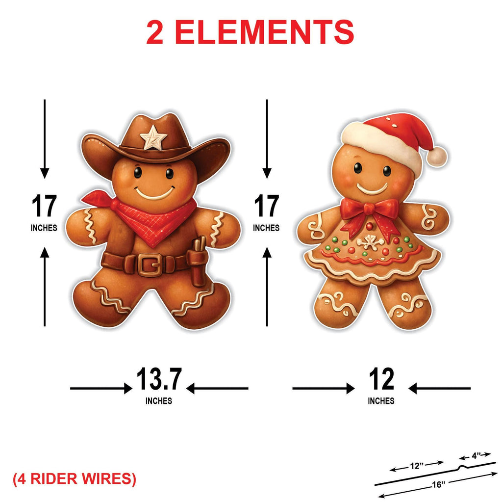 Cowboy Gingerbread Boy & Girl Christmas Yard Signs, Outdoor Holiday Lawn Decorations with Stakes, Festive Garden Décor for Patio, Walkway