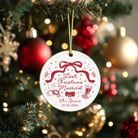 Custom First Christmas Married Ornament, Personalized Newlywed Ornament, 1st Anniversary Couple Gift, Coquette Bow Wedding Holiday Keepsake