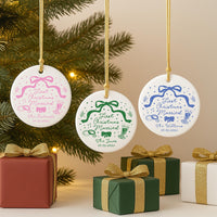 Custom First Christmas Married Ornament, Personalized Newlywed Ornament, 1st Anniversary Couple Gift, Coquette Bow Wedding Holiday Keepsake