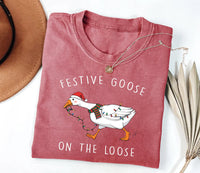 Festive Goose on the Loose Christmas Shirt, Funny Goose Holiday Shirt, Cute Xmas Duck Tee