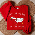 Festive Goose on the Loose Christmas Sweatshirt, Funny Goose Holiday Shirt, Cute Xmas Duck Sweatshirt