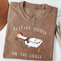 Festive Goose on the Loose Christmas Shirt, Funny Goose Holiday Shirt, Cute Xmas Duck Tee