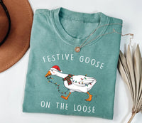 Festive Goose on the Loose Christmas Shirt, Funny Goose Holiday Shirt, Cute Xmas Duck Tee