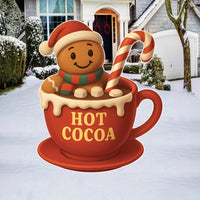 Hot Cocoa Gingerbread Yard Sign, Christmas Outdoor Decoration with Stakes, Cute Holiday Lawn Decor for Garden, Patio, and Pathway