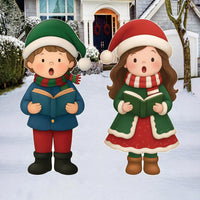 Christmas Carolers Yard Sign, Boy and Girl Outdoor Decorations with Stakes, Holiday Singing Lawn Decor for Garden, Pathway, Patio