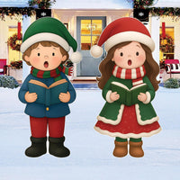 Christmas Carolers Yard Sign, Boy and Girl Outdoor Decorations with Stakes, Holiday Singing Lawn Decor for Garden, Pathway, Patio