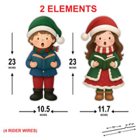 Christmas Carolers Yard Sign, Boy and Girl Outdoor Decorations with Stakes, Holiday Singing Lawn Decor for Garden, Pathway, Patio