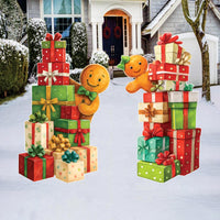 Gingerbread Couple Yard Sign, Christmas Outdoor Decorations with Gift Boxes and Stakes, Holiday Lawn Decor for Garden, Patio, Pathway