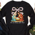 Jesus Christmas Coquette Bow Long Sleeve Shirt, Oh Come Let Us Adore Him Shirt, Nativity Scene Tee