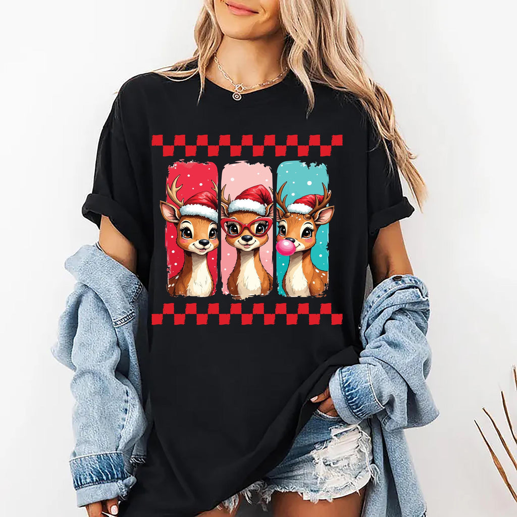 Cute Christmas Shirt, Reindeer Brushstrokes Shirt, Preppy Christmas Brushstroke Tee