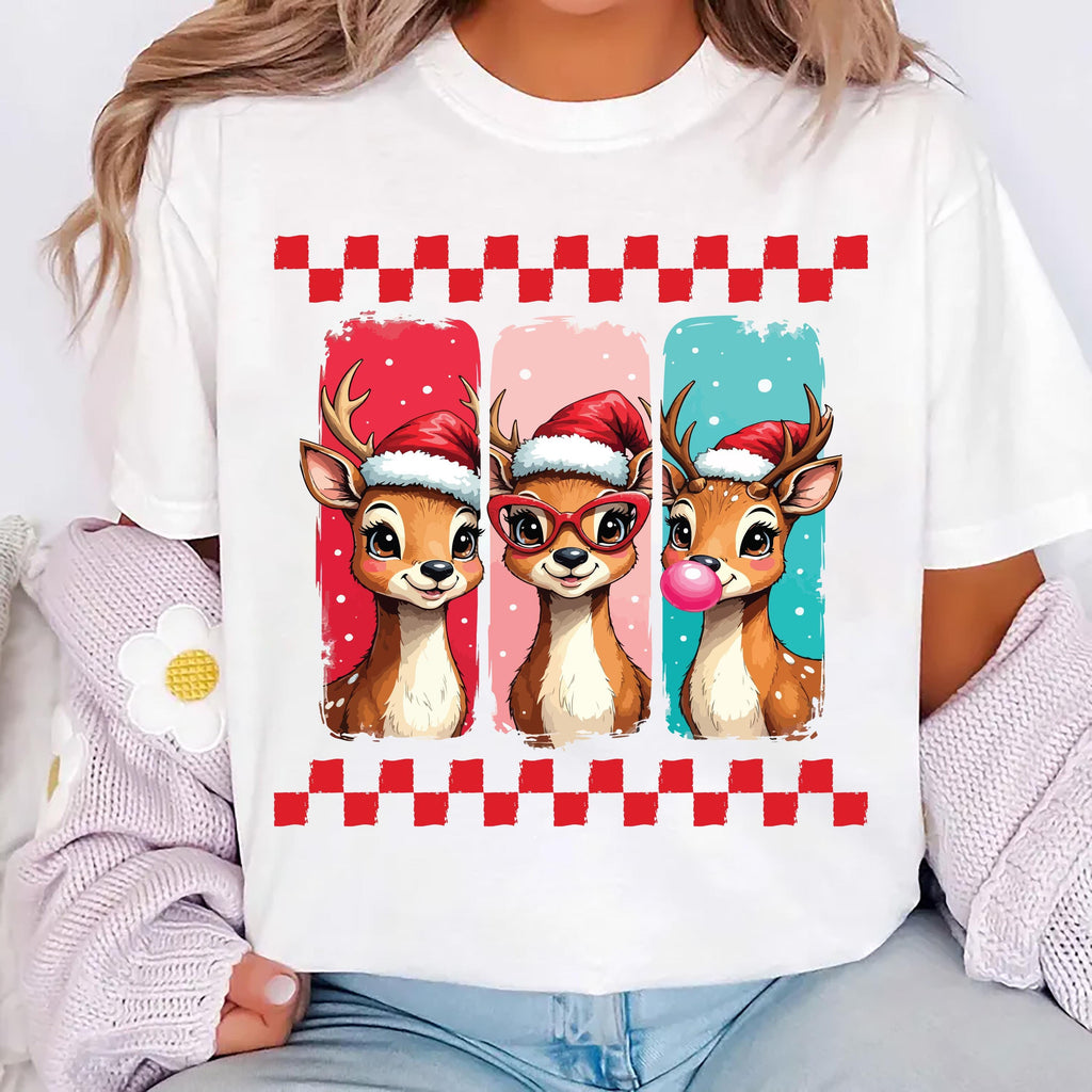 Cute Christmas Shirt, Reindeer Brushstrokes Shirt, Preppy Christmas Brushstroke Tee