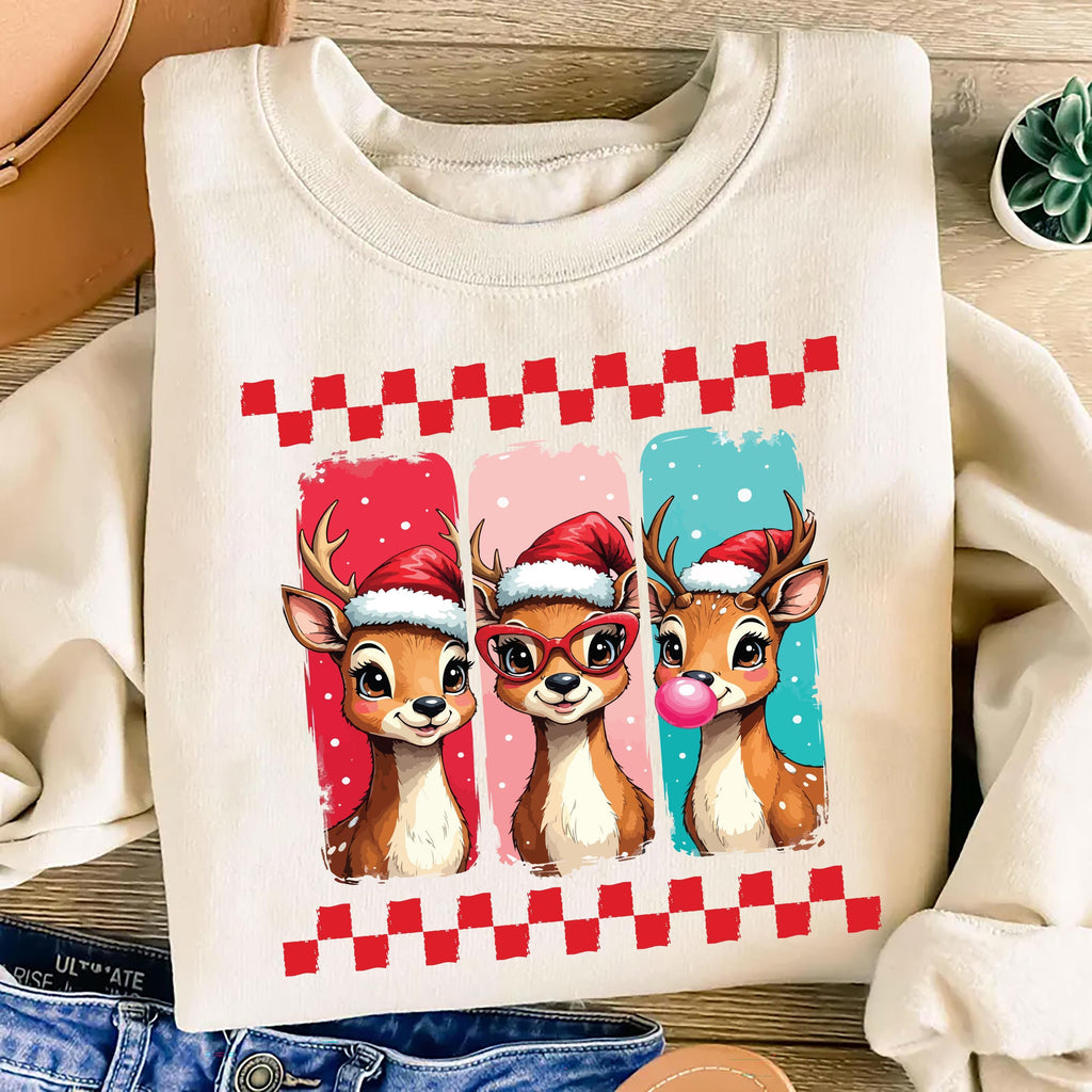 Cute Christmas Sweatshirt, Reindeer Brushstrokes Shirt, Preppy Christmas Brushstroke Sweatshirt