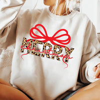 Coquette Leopard Merry Christmas Sweatshirt, Merry Christmas Shirt, Preppy Christmas Sweatshirt